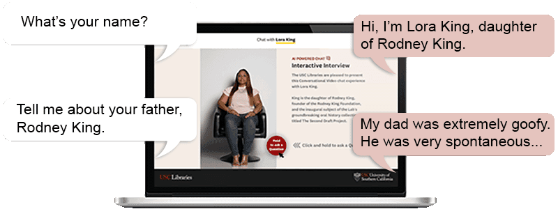 A laptop with the webpage for the Interactive Interview with Lora King