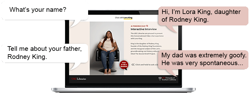 A laptop with the webpage for the Interactive Interview with Lora King